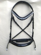 Bitless Bridle Leather Shap with U shape Browband  white & Blue 6MM Chain