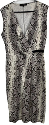 Jaeger 100% Seide Leopardenmuster Wickeloptik Kleid Beige Schwarz Khaki Gr. M