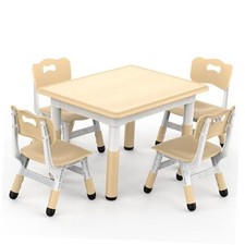 Kids Table and 4 Chairs Set, Adjustable Height, Graffiti Desktop, Non-Slip