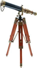 Vintage 9-Inch Brass Telescope with Wooden Stand – Antique Nautical Marine Dec