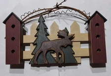 Wood Wall Or Shelf Setter Moose Evergreens Birdhouse Cabin Lodge Decor