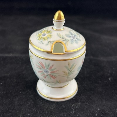 Minton Vanessa Pattern Bone China Lidded Mustard Pot With Gold Trim