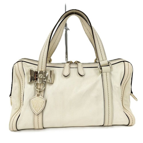 GUCCI Hand Bag Tote Purse Leather Off White Authentic