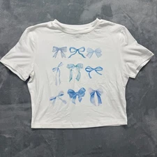 Shein Women Crop Top White With Bows Size Medium 6 NEW