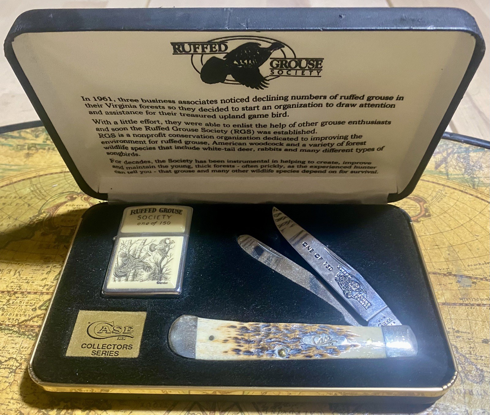 Case Cutlery Knife Zippo Ruffed Grouse Society 2003 NIB 1/150 Limited Collector