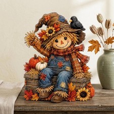 Halloween Scarecrow Wooden Block, Fall Scarecrow Shelf Sitter