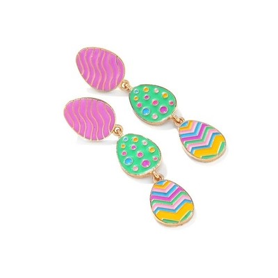 Easter Egg Dangling Earrings Gold Tone Colorful