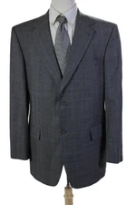 Hart Schaffner Marx Mens Plaid Wide Lapel Two Button Blazer Gray Size 42 Regular