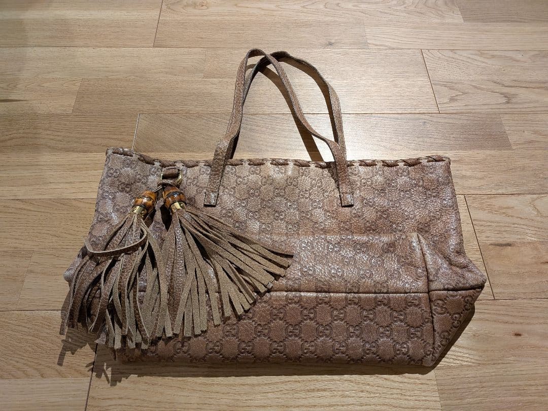 GUCCI Large GG Pattern Tote Bag Brown Leather Authentic thumbnail 8