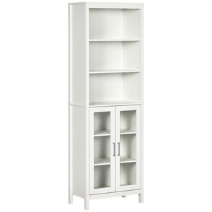 Tall Bathroom Storage Cabinet, Linen Tower with Adjustable Shelves, White