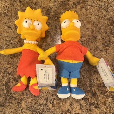 NWT Jakks - Lisa & Bart Simpson Plush Doll With Plastic Heads 9.5'' Tall