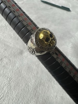 Gothic Two Tone Skull Ring Size 7.5  Sun Engraved Band Silver Gold Mens Womens