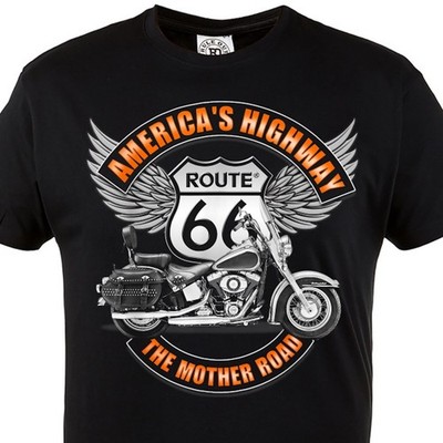 Herren T-Shirt Motorrad Route 66 Biker USA Geschenk Vintage Shirt Baumwolle