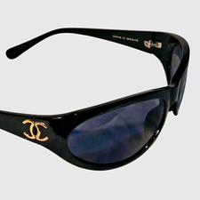 CHANEL CH9188 Wrap Sunglasses POLISHED Black Frame Gray Gradient Lens Logo