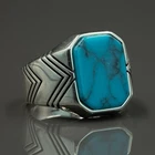 925 Sterling Silver Natural Turquoise Gemstone Men's Ring