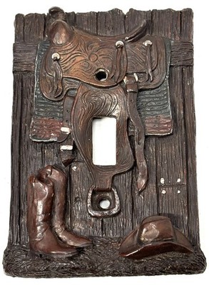 Vintage 1997 FIGI Single Switchplate Wall Plate 3D Western Cowboy Horse Saddle