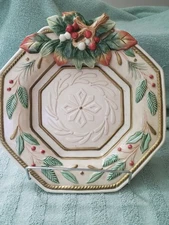 Fitz And Floyd Classics "Wintet Wonderland 3D HandcraftedHexagon Canape PlateB26