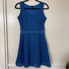Mini Dress Lace Crochet Fit Flare Royal Blue Sheer Soft Girl Barbiecore Romance