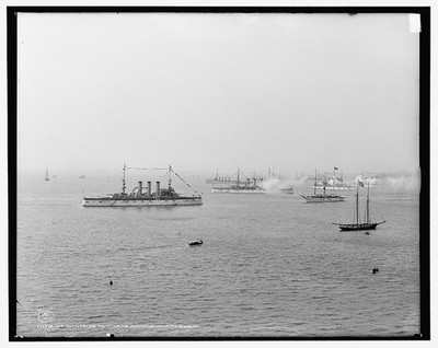 USS battleships saluting Mayflower,yachts,boats,Hampton Roads,Virginia,VA,c1907