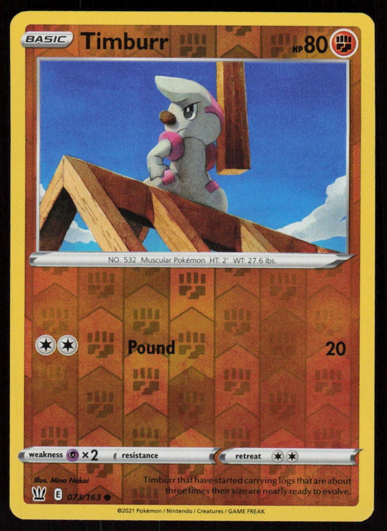 Timburr 073/163 Common Battle Styles Pokemon Reverse Holo Lightly Played