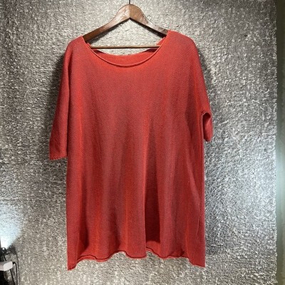 Eileen Fisher Women Pullover Sweater Tunic Top Oversized Hemp L Red Beach Preppy