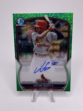 2023 Bowman Chrome VICTOR SCOTT II  Mojo Green Refractor Auto #’d /99 Cardinals