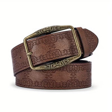 WOMEN WESTERN EMBOSSED BROWN LEATHER BELT Wide 1 .5in belt length is 45 in NEW