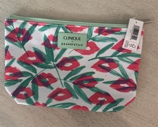 Clinique x Drawbertson Floral Lips Cosmetic/Make Up/Toiletry Bag-NWT-6"x9"x2"