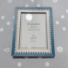 Natalini Wood Marquetry Picture Frame Natural 5 X 7 Handcrafted Blue/ Teel-Beige