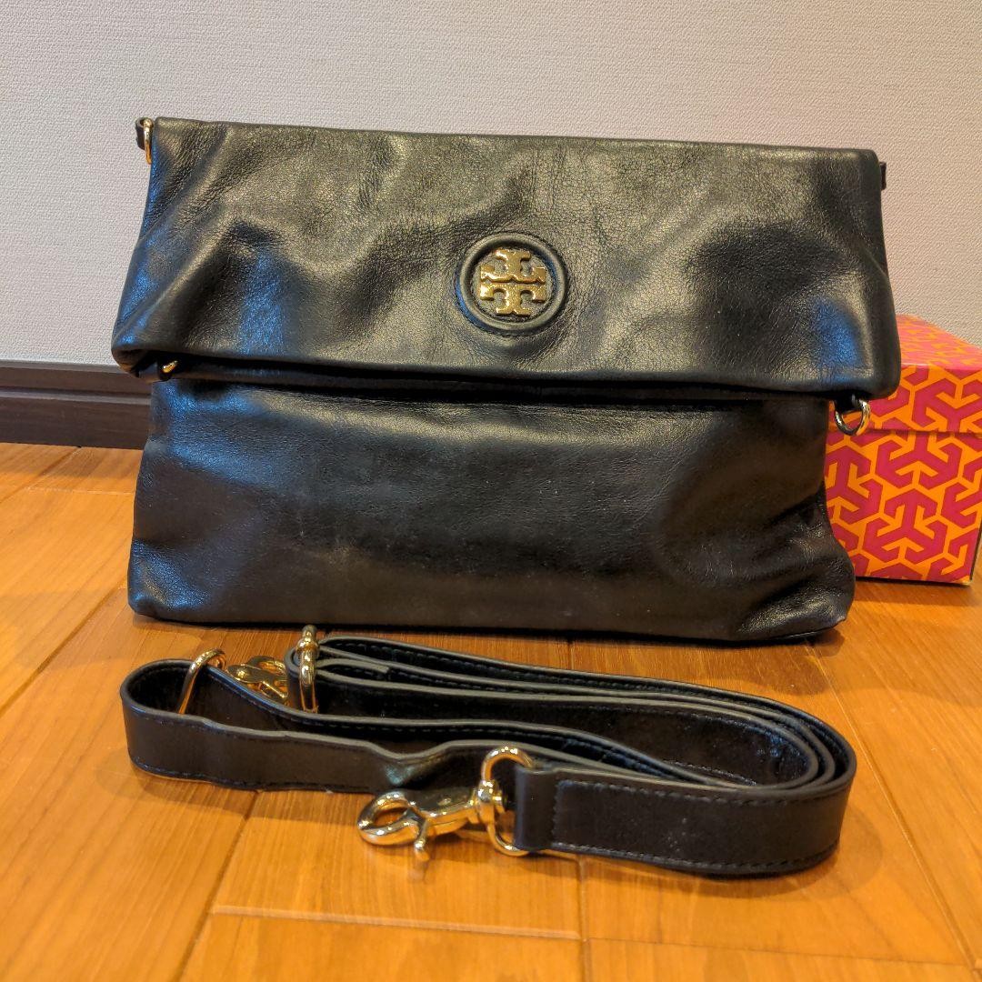 Tory Burch 2Way Leather Shoulder Bag Clutch Black Authentic Women's Crossbody