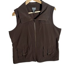 Additions by Chico's brown zip front vest pockets buckle womens 2 L