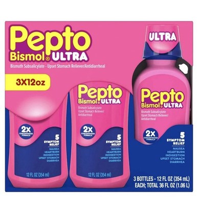 Pepto-Bismol Ultra Liquid 3 Bottles 36oz Tot 5 Symptom Digestive Relief Exp11/27