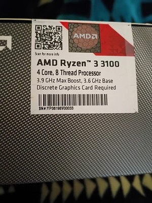 AMD Ryzen 3 3100 4 Core Processor 3.9GHz Max Boost 3.6GHz Base