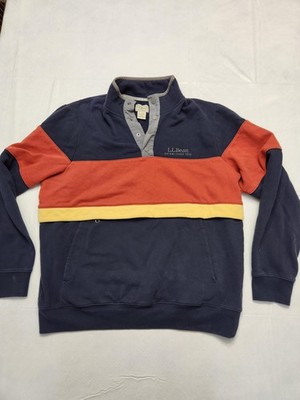L.L.Bean Sweatshirt Mens Large Blue Snap Mock Neck Fleece Colorblock Pullover