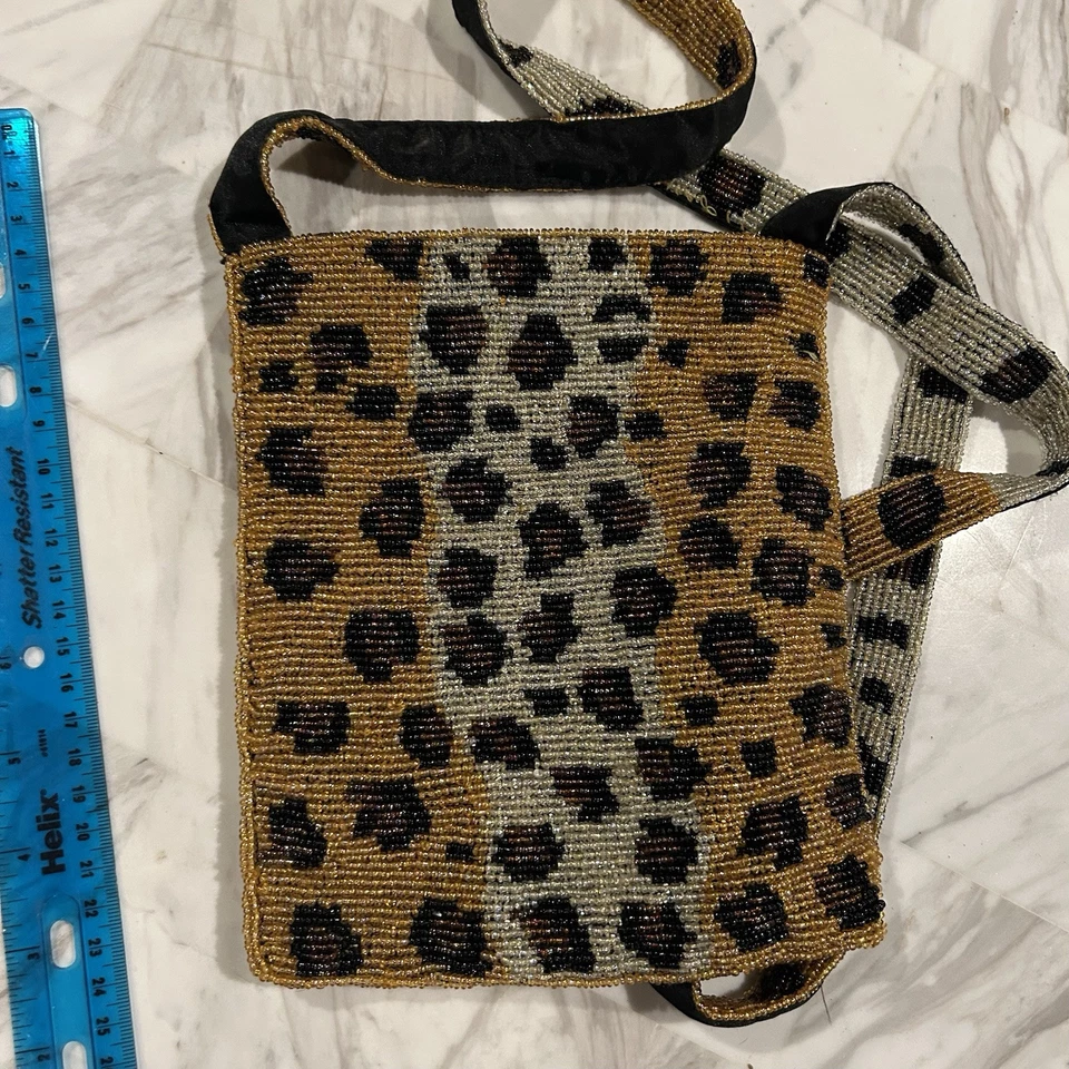 Christiana Beaded Leopard Print Crossbody Handbag High-End Microbeaded Purse - Image 4 of 4