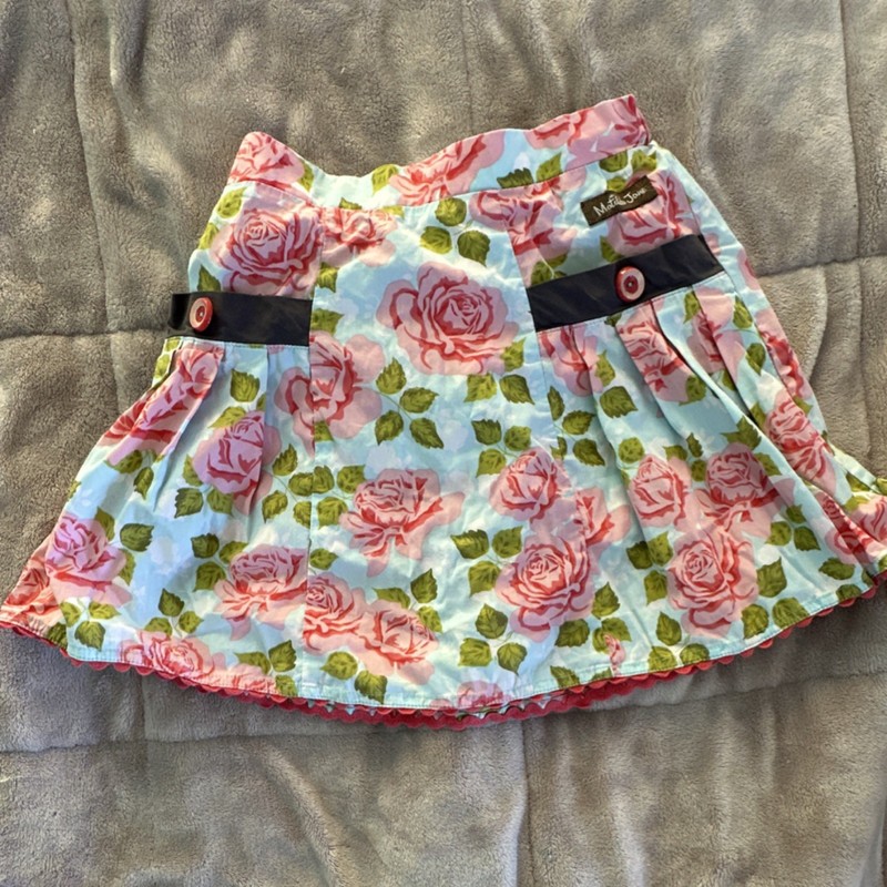 Matilda Jane Girls Flare Floral Skirt Pink Green Blue Button Ruffle Knee Length