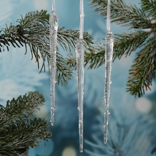 Weihnachtsbaumschmuck Eiszapfen Gefrostet AnhäNger Glas Weihnachtsdeko 3 StüCk-image