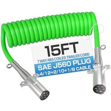 15 FT 7 Way Coiled Trailer Cord ABS Electrical Power Cable, 15 FT Coiled