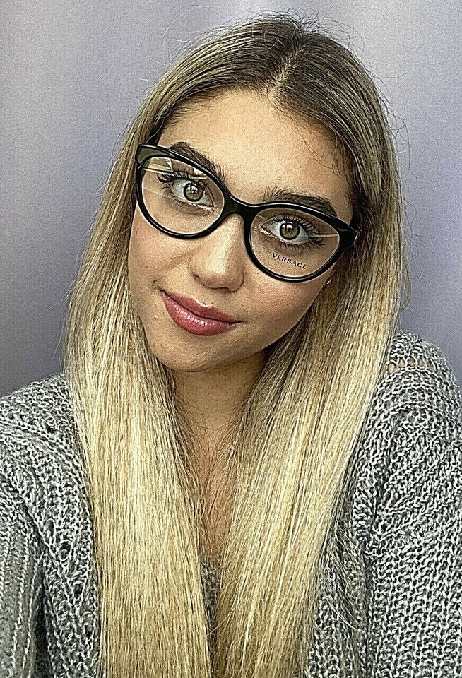 New Versace Mod. 3732 Black 54mm Cats Eye Women's Eyeglasses Italy 4,8