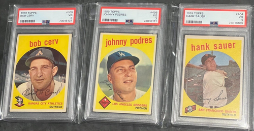 1959 Topps PSA Lot #495 Podres Dodgers #100 Cerv Athletics #404 Sauer Giants - 第 1/14 張圖片