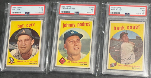 1959 Topps PSA Lot #495 Podres Dodgers #100 Cerv Athletics #404 Sauer Giants - Picture 1 of 14