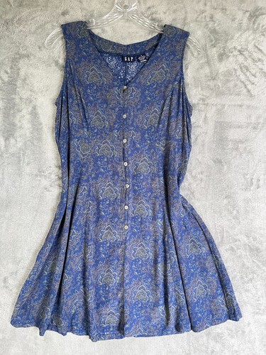 Vintage 90s Y2K GAP Colorful Print Shirtdress 8 Sleeveless Lightweight Rayon