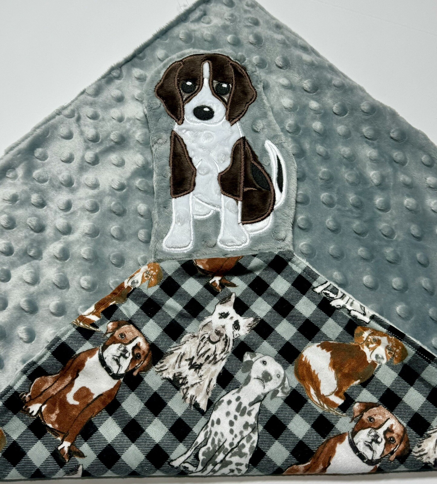 Beagle Puppy Baby  Lovey Security Blanket Appliquéd Flannel Minky Baby Gift