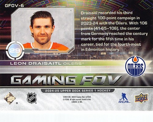 2024-25 Upper Deck Gaming FOV #GFOV6 Leon Draisaitl - Picture 2 of 2