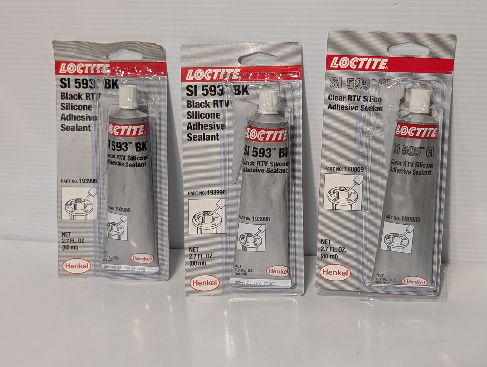 Lot of 3: Henkel Loctite 2.7oz RTV Silicone Black & Clear Adhesive Sealants