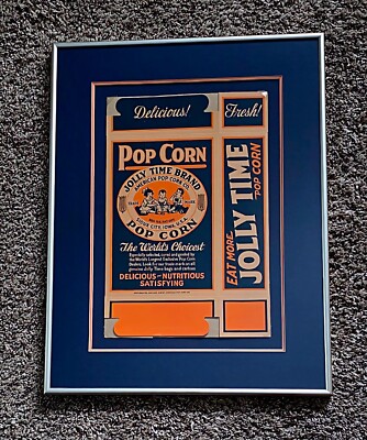 Jolly Time Brand Pop Corn ...Popcorn Box Framed c1930
