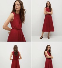 MNG Mango Women's Pleated Detail Dress Strawberry Sleeveless Crew Neck Size 4