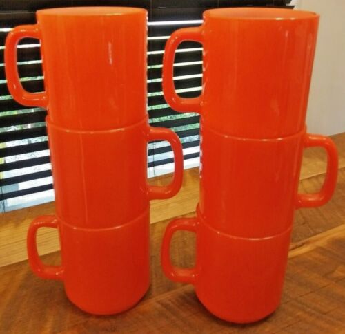 Vtg Glasbake Orange Milk Glass Stacking Coffee Mug Tea Cup USA Retro MCM