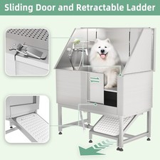 50" Stainless Steel Dog Grooming Bath Tub Pet Wash Station with Non-Slip Ramp