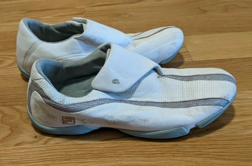 Women's Sz 8 FILA White Leather Lt Blue Running Sport Athletic Shoes Hook & Loop - Picture 2 of 5